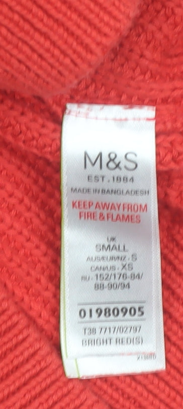 Marks and Spencer Women Bright Red Cotton Cable-Knit Jumper Size S