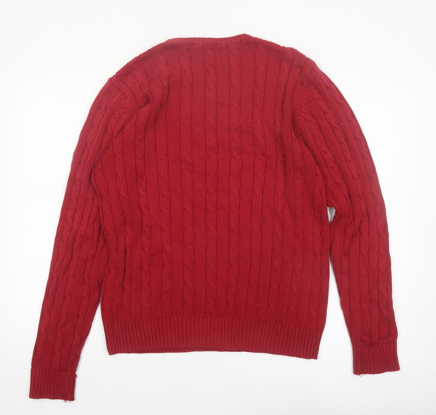 Marks and Spencer Men's Red Cable-Knit Cotton Pullover Jumper M