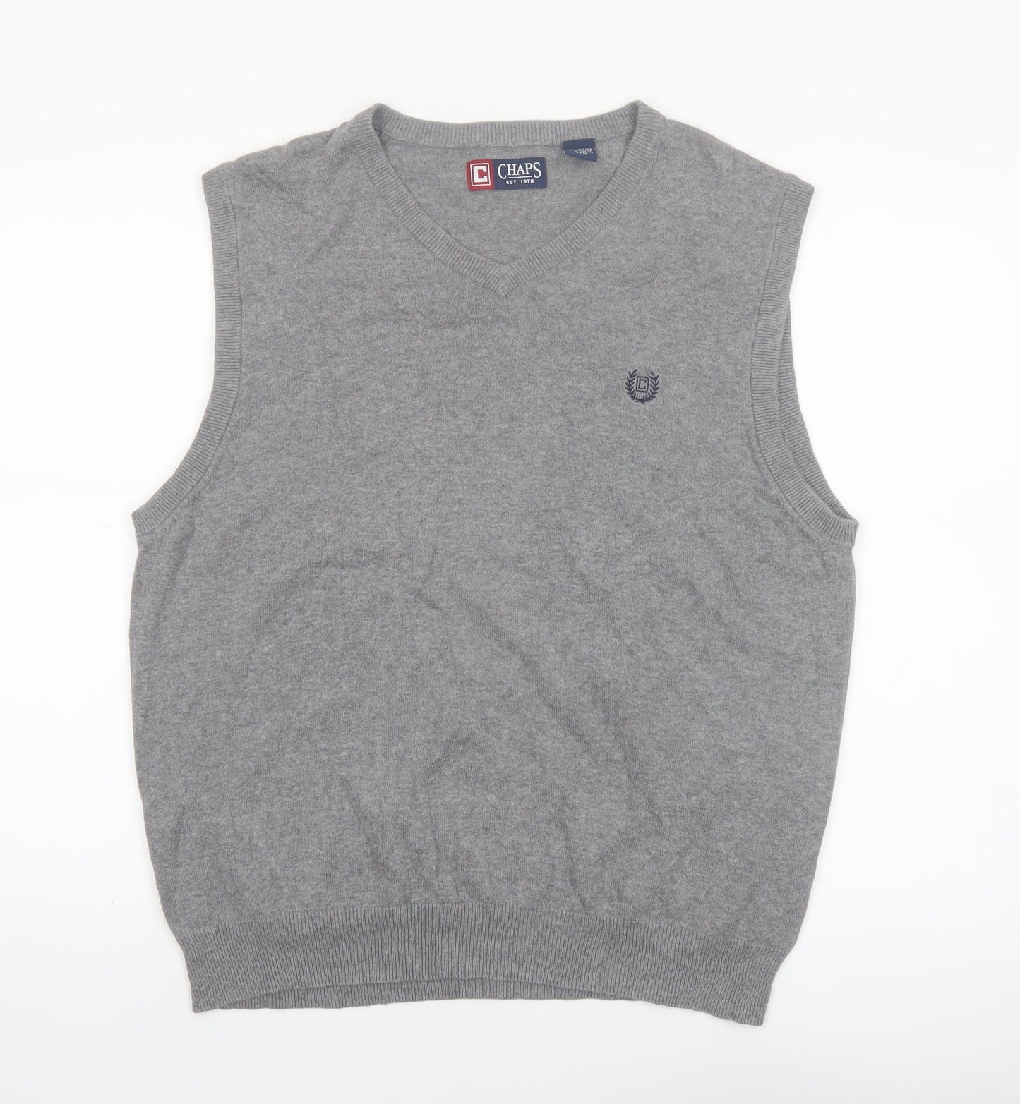 Chaps Men’s Grey Cotton V-Neck Sleeveless Vest Jumper L