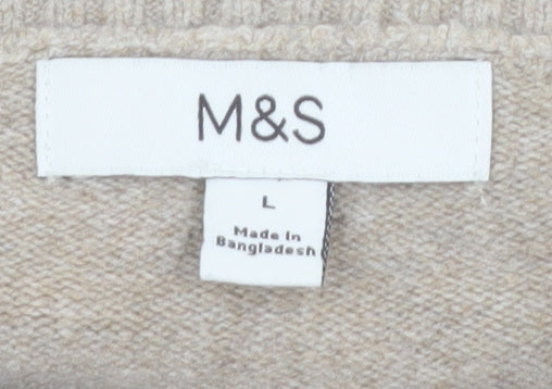 Marks and Spencer Women Beige Knit Cardigan L Long Sleeve Crew Neck
