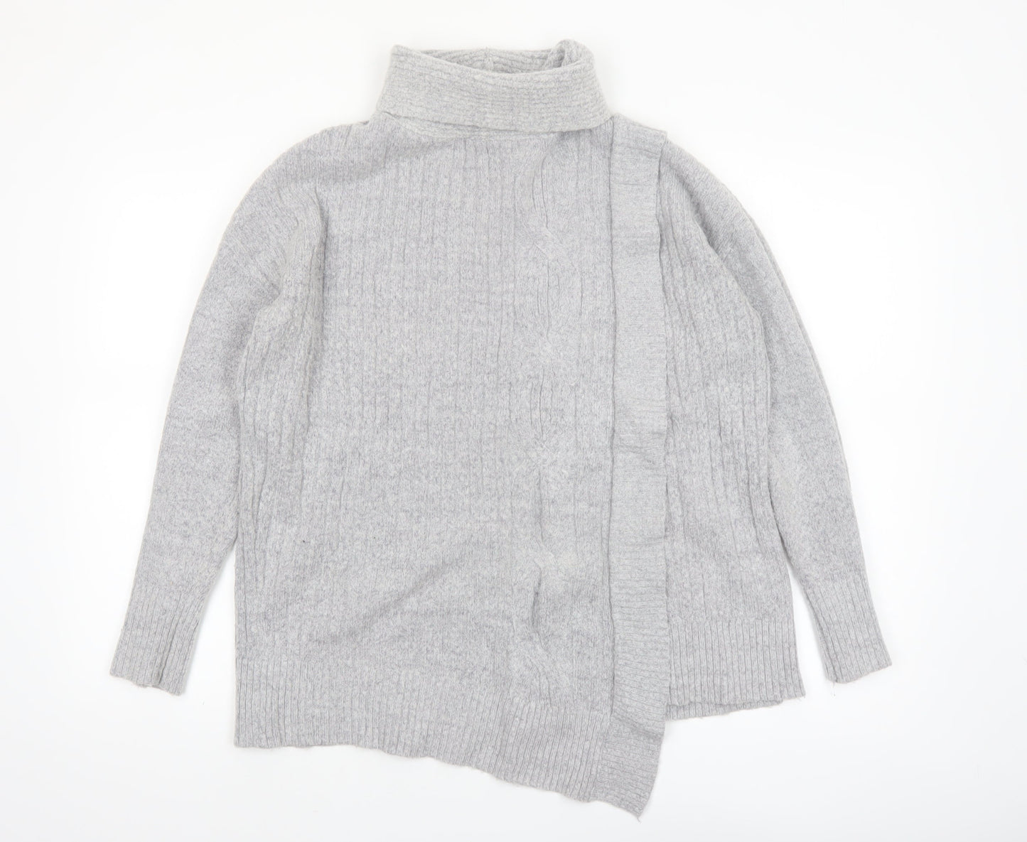 Wallis Women’s Grey Roll Neck Cable-Knit Pullover Jumper Size M