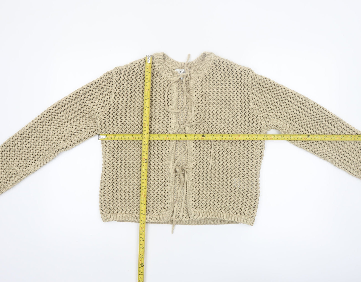 Marks and Spencer Women's Beige Open-Knit Cardigan Size L