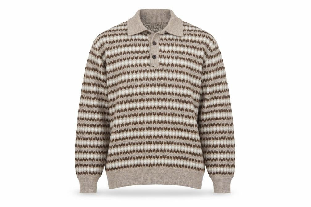 Next Men’s Beige Wool Blend Collared Henley Jumper Size L