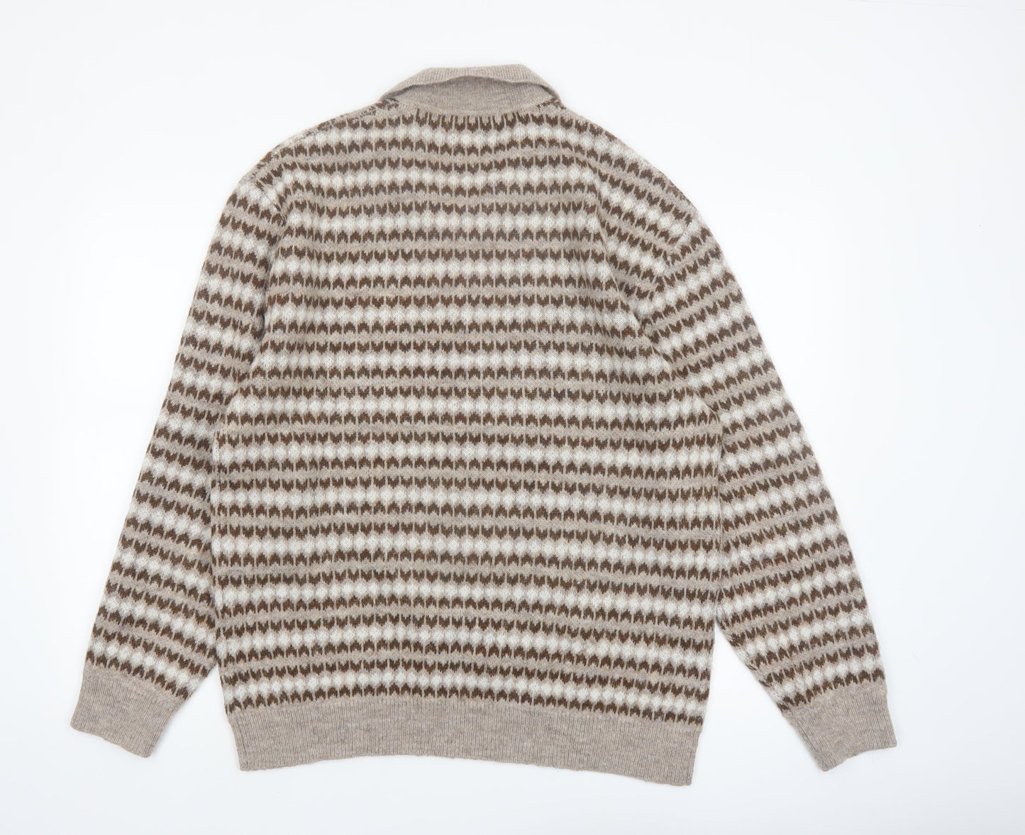Next Men’s Beige Wool Blend Collared Henley Jumper Size L