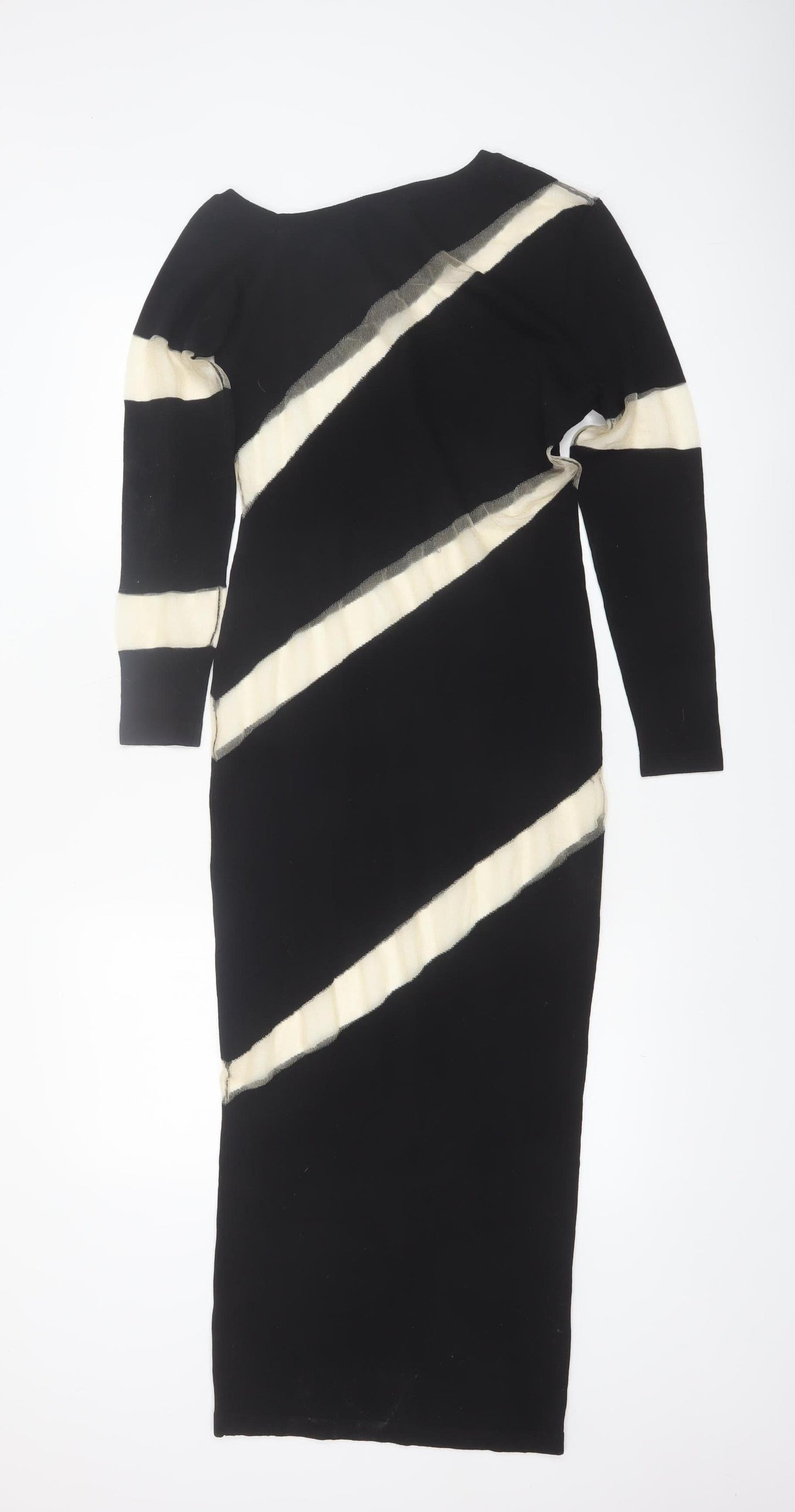 PrettyLittleThing Womens Black Midi Bodycon Dress M Colourblock Knit