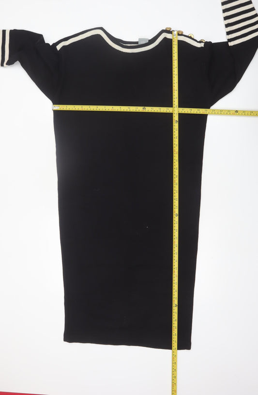 Liz Claiborne Women Black Petite S Striped Shift Knit Dress