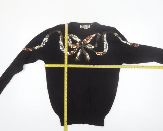 Sensations Womens Black Sequin Bow 80s Vintage Jumper M