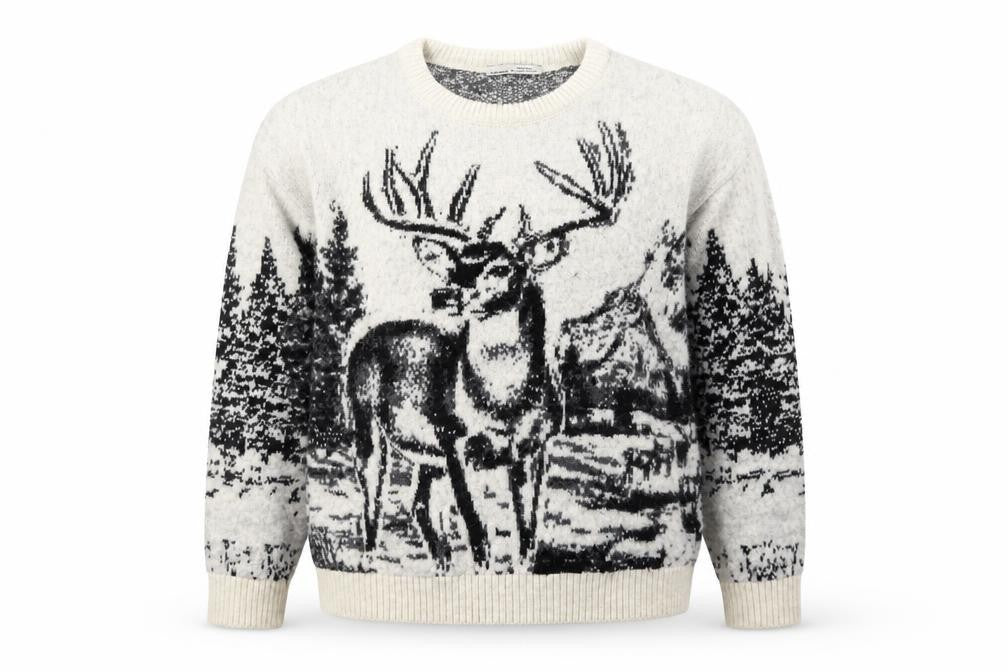 Pull&Bear Women Ivory Deer Graphic Knit Jumper Size 12