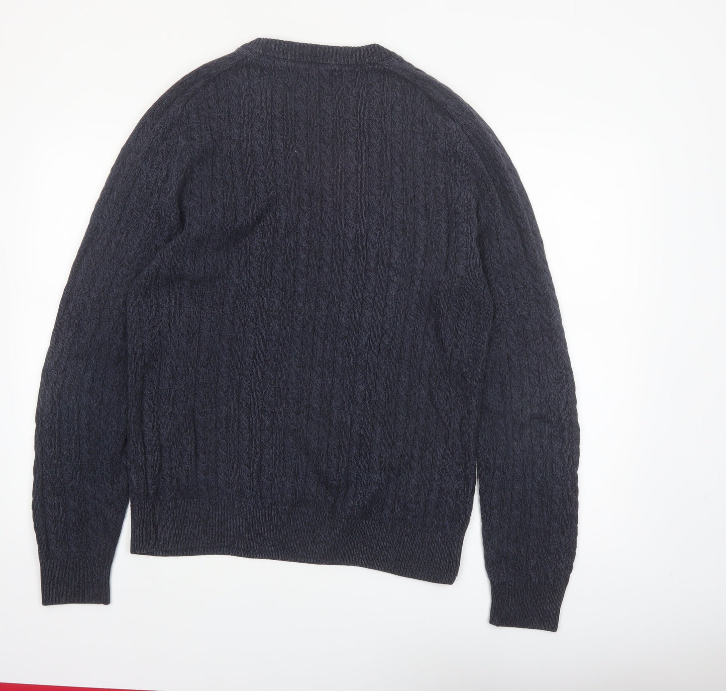 Next Men's Blue Cable Knit Cotton Jumper L Crew Neck Pullover