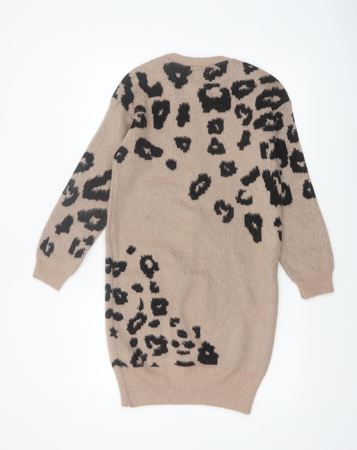Lipsy Women’s Beige Leopard Print Knit Jumper Dress Size 6