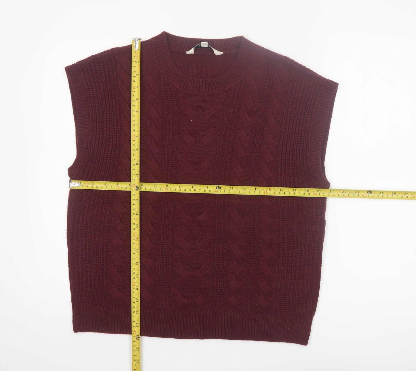 Amara Reya Womens Red Cable-Knit Sleeveless Vest Jumper Size 14