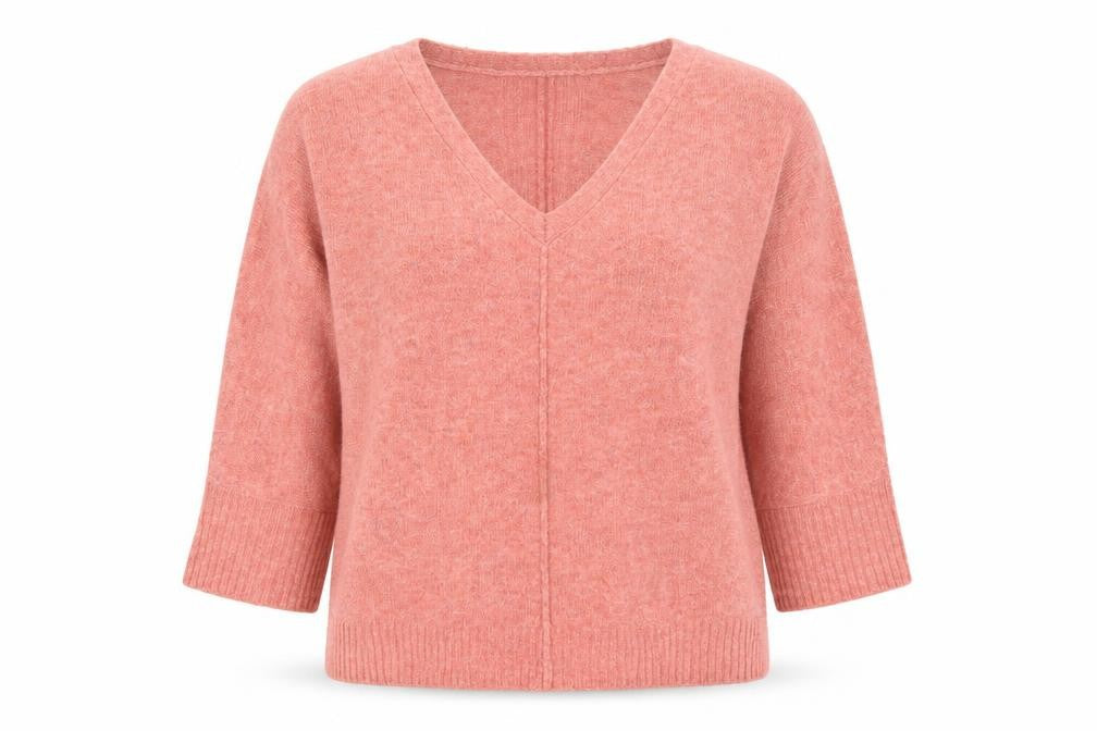 Monsoon Women Pink V-Neck 3/4 Sleeve Knit Pullover Jumper Size S