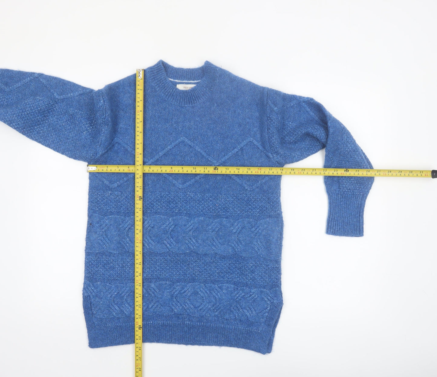 Marks and Spencer Per Una Women's Blue Cable-Knit Wool Blend Jumper Size S