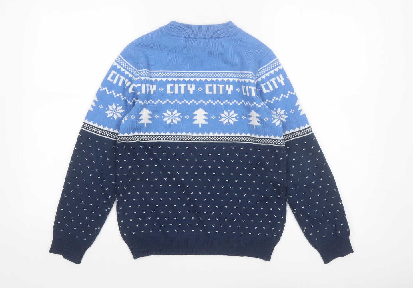 Manchester City Boys Blue Long Sleeve Pullover Jumper Size 10-11 Years