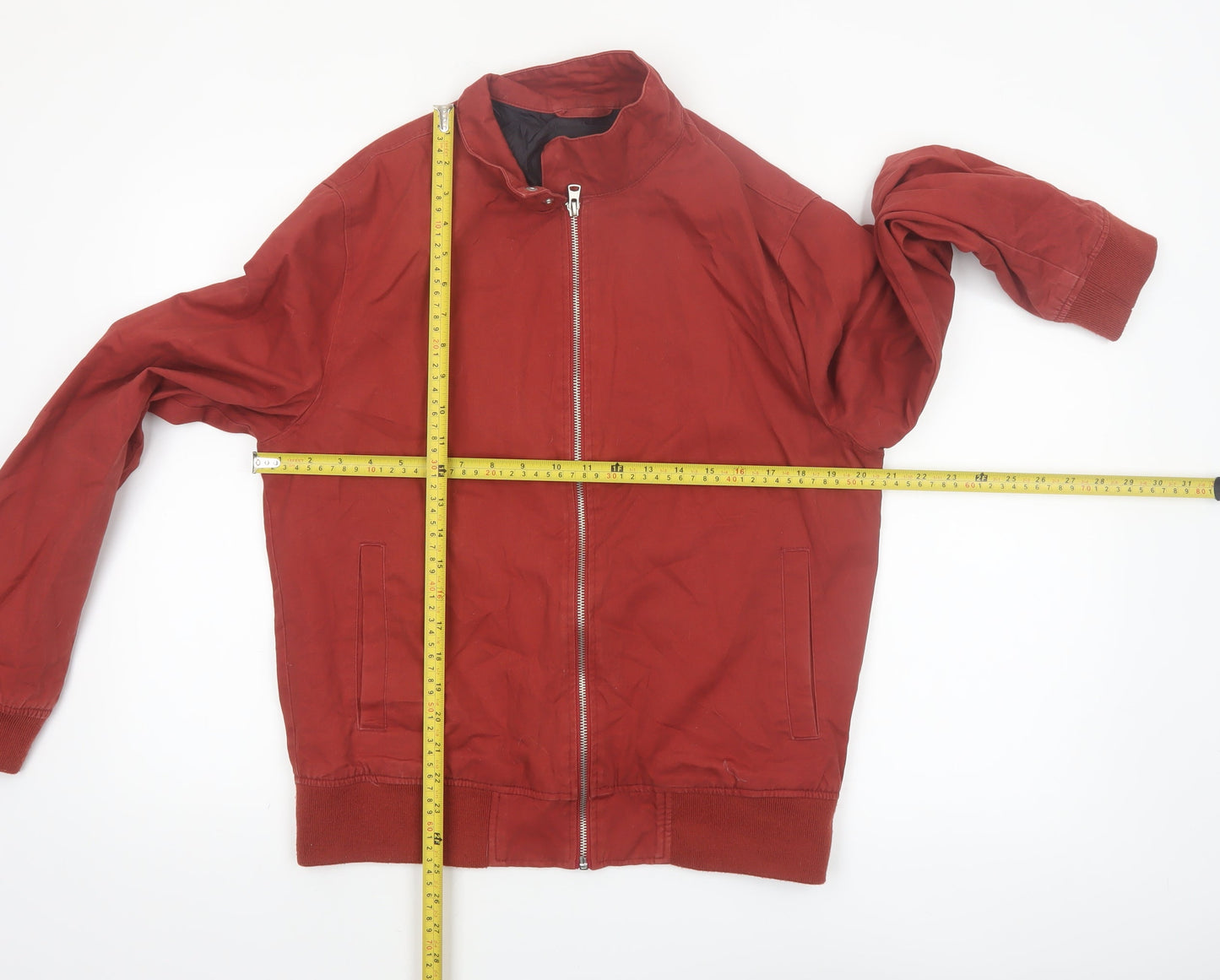 New Look Men Red Cotton Bomber Jacket Medium Full Zip Casual