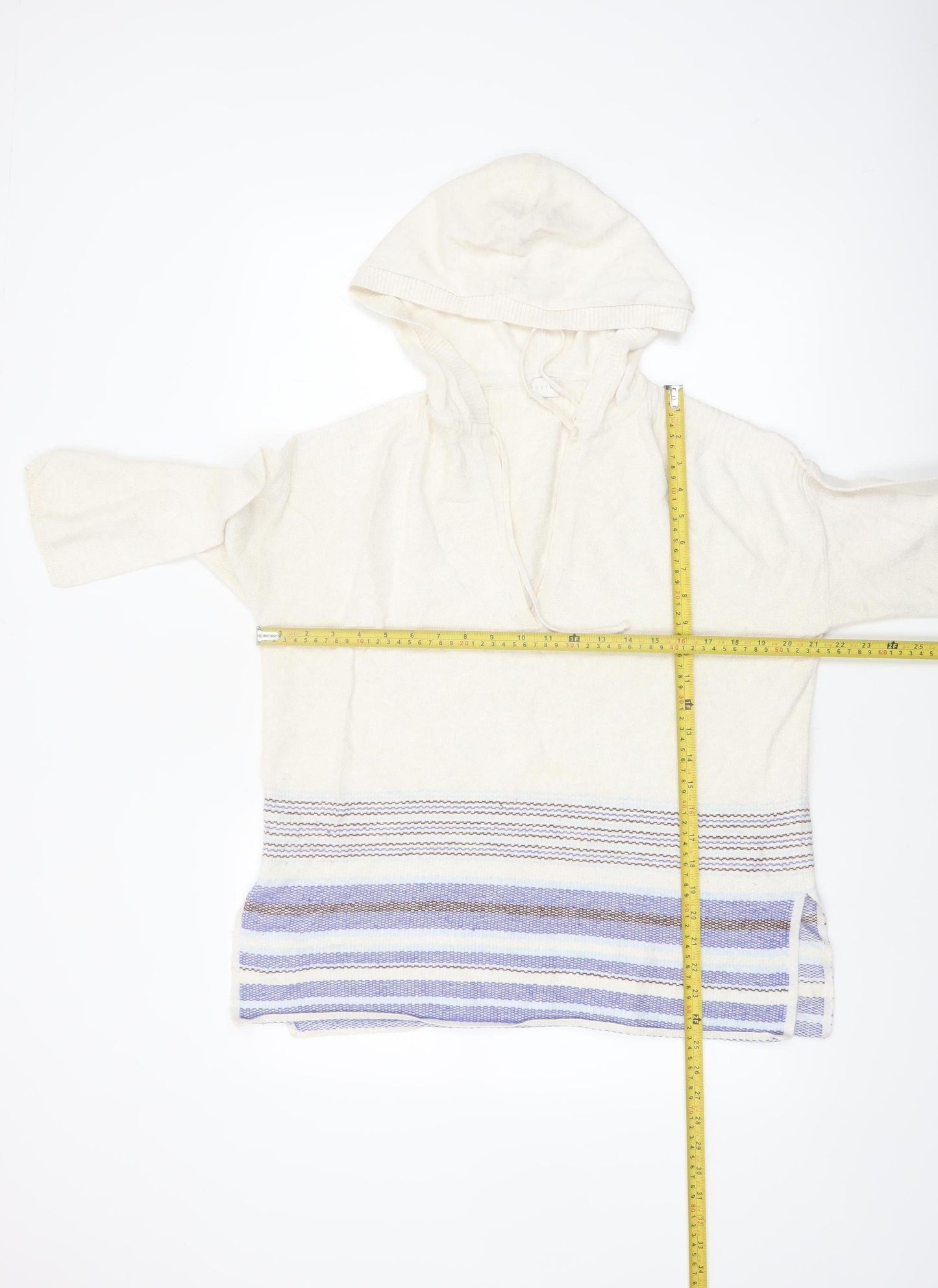 Poetry Women Ivory Hooded Jumper UK 8/10 100% Cotton Striped Pullover