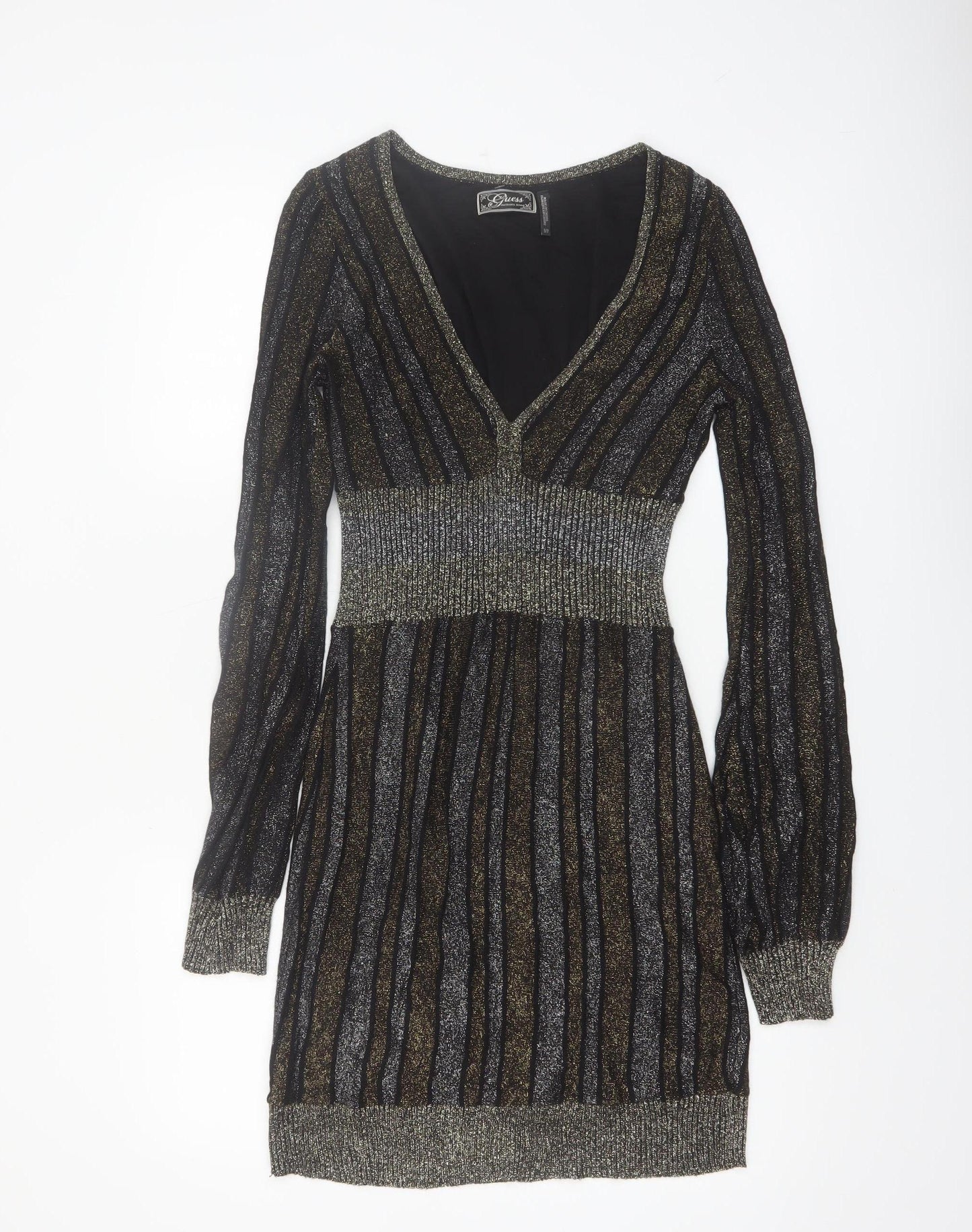 Guess Women's Black Metallic Stripe Bodycon Party Dress Size S