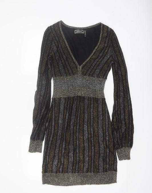 Guess Women's Black Metallic Stripe Bodycon Party Dress Size S
