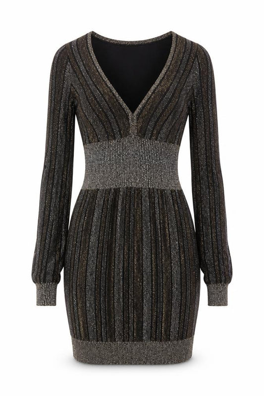 Guess Women's Black Metallic Stripe Bodycon Party Dress Size S