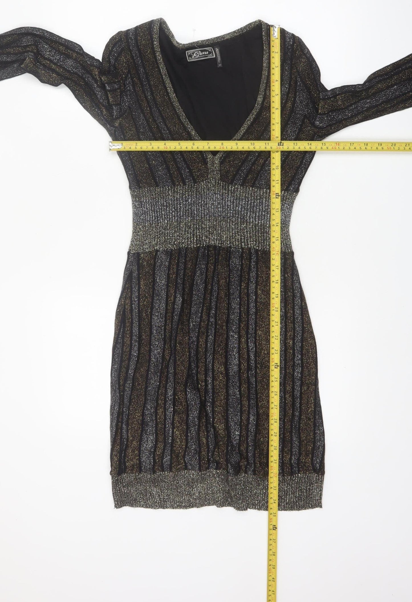 Guess Women's Black Metallic Stripe Bodycon Party Dress Size S