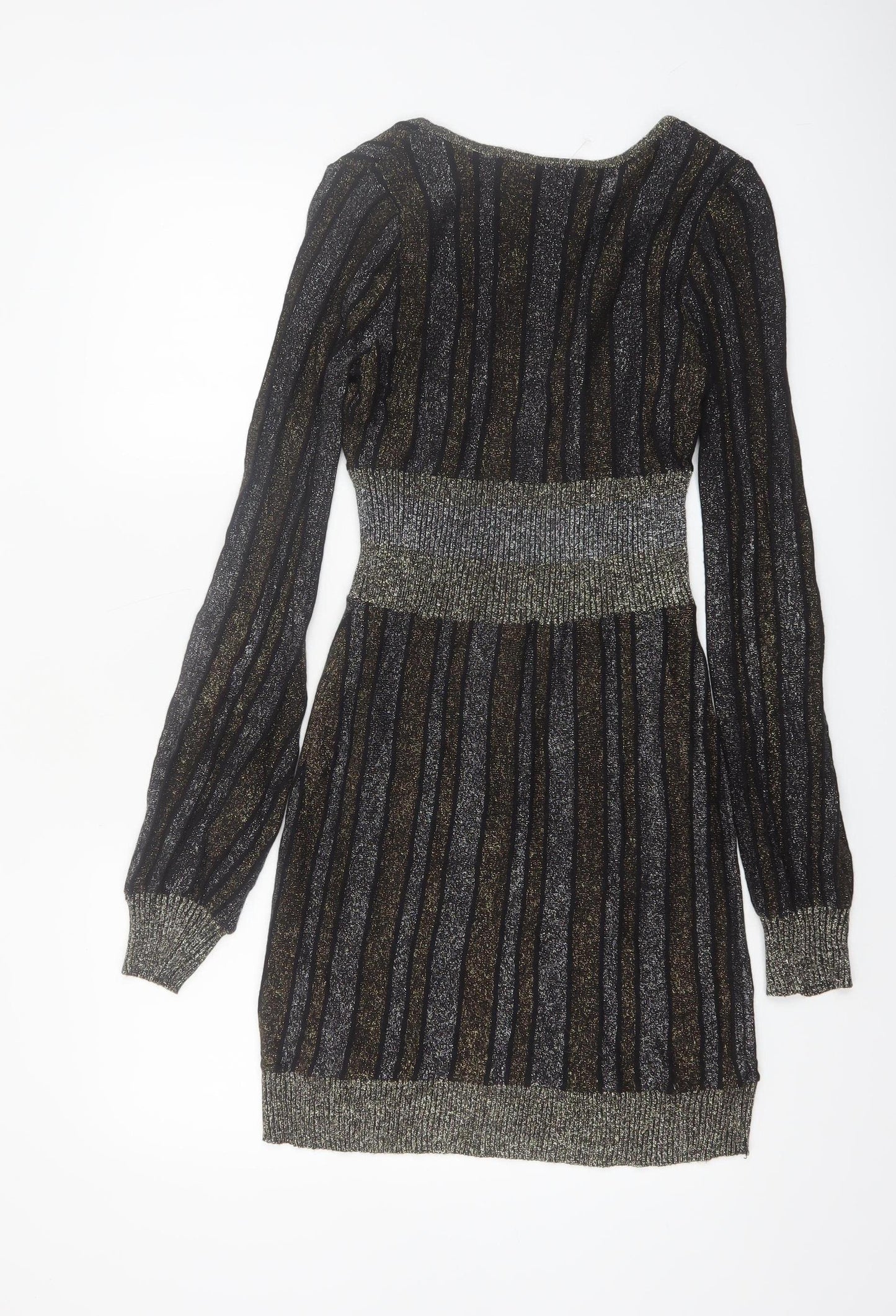 Guess Women's Black Metallic Stripe Bodycon Party Dress Size S
