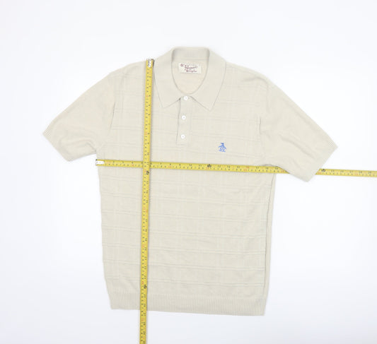 Original Penguin Mens Beige Cotton Short Sleeve Polo Shirt M