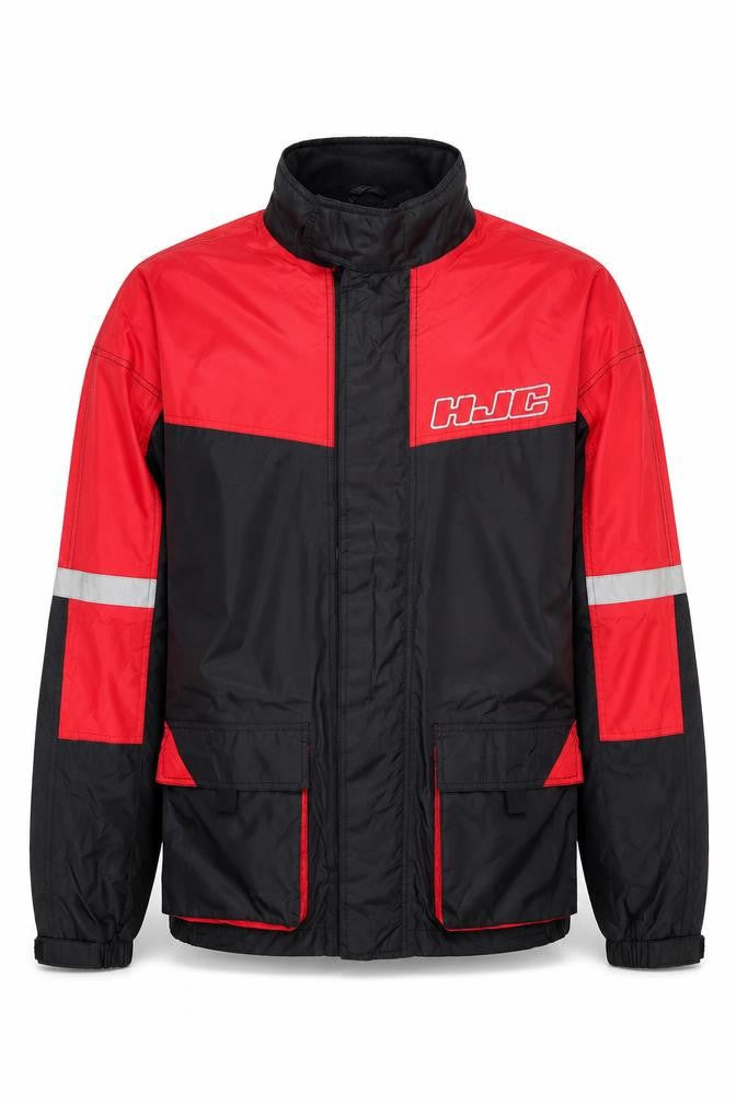 HJC Mens XL Black Red Motorcycle Jacket Reflective Nylon Windproof