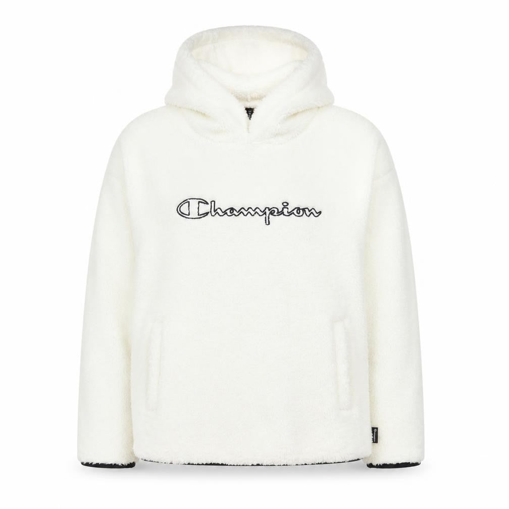Champion Women’s Ivory Hooded Pullover Sweatshirt Size L Fleece Lined