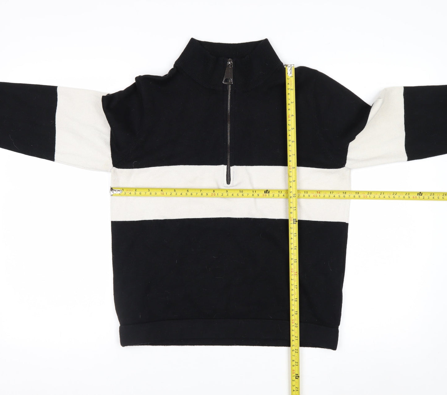 Apricot Women's Black Stripe Mock Neck Half Zip Jumper Size 8