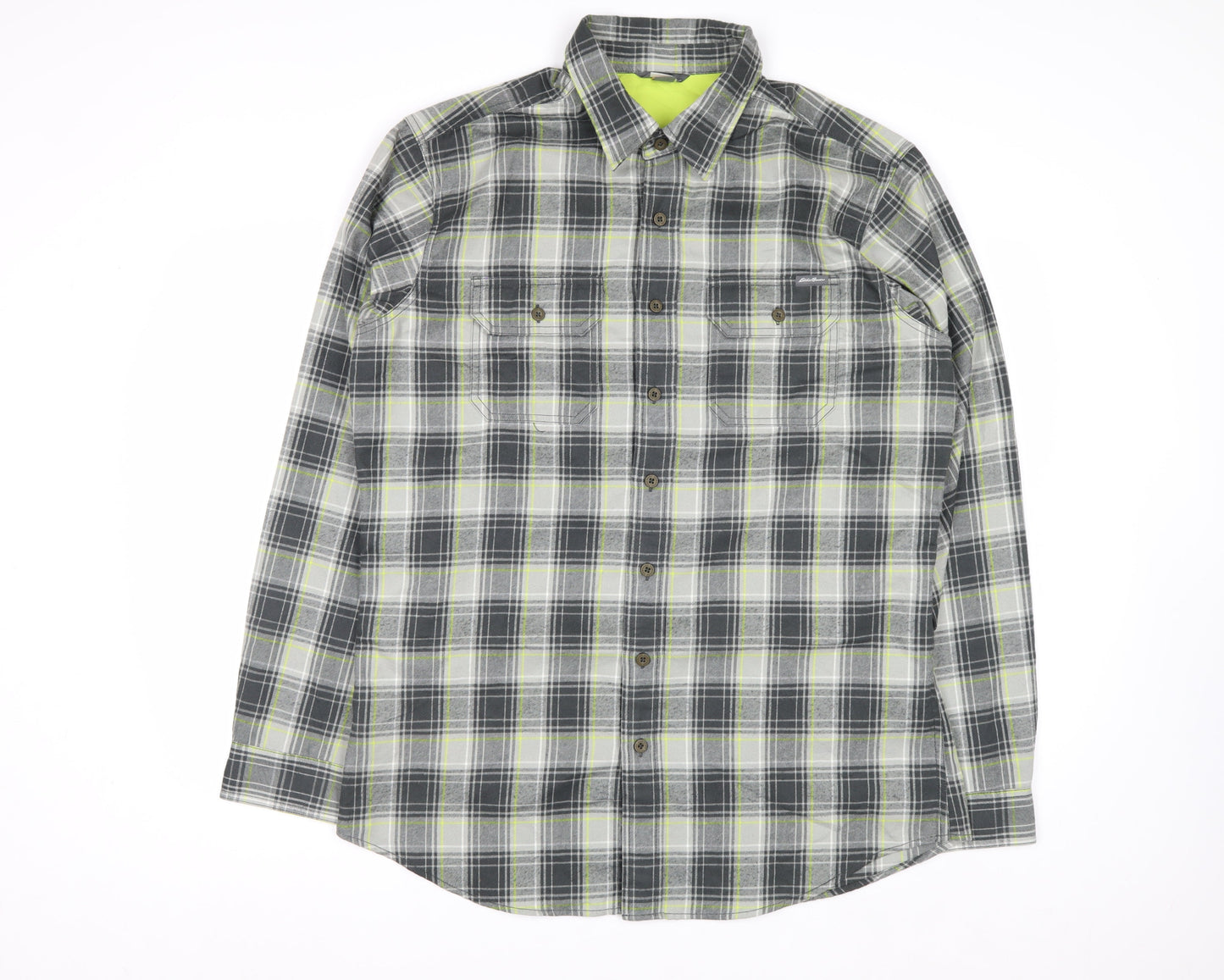 Eddie Bauer Men's Grey Plaid Long Sleeve Button-Up Shirt L Tall
