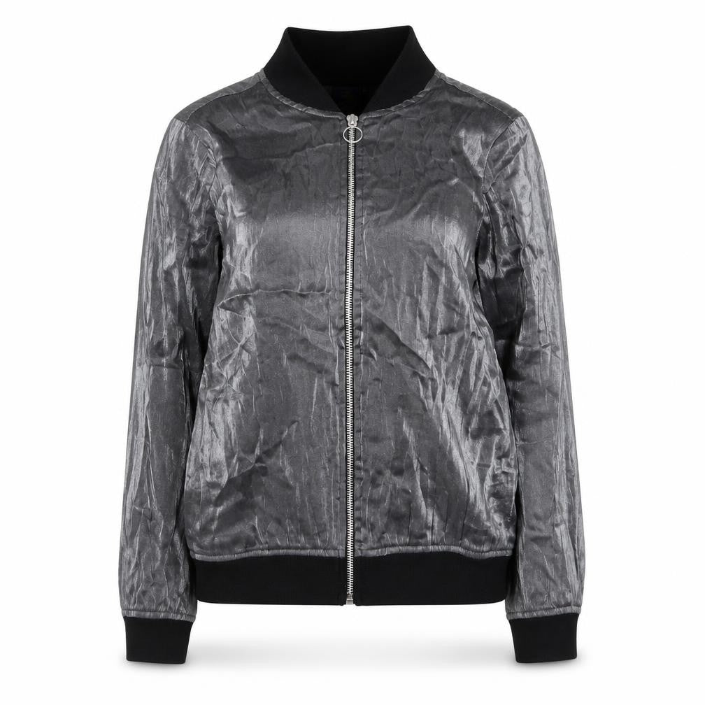 Vintage Womens Grey XS Bomber Jacket Satin Zip Up Lightweight