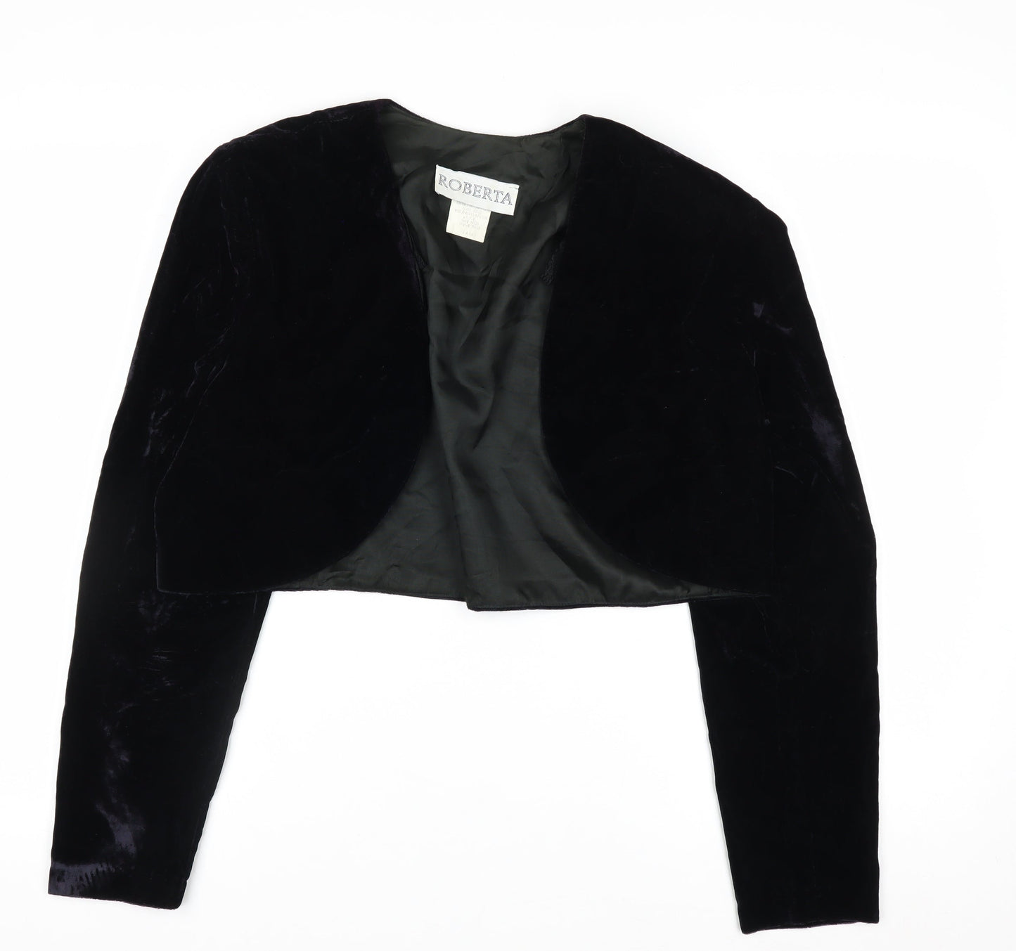 Roberta Women's Black Velvet Cropped Tuxedo Blazer Size L