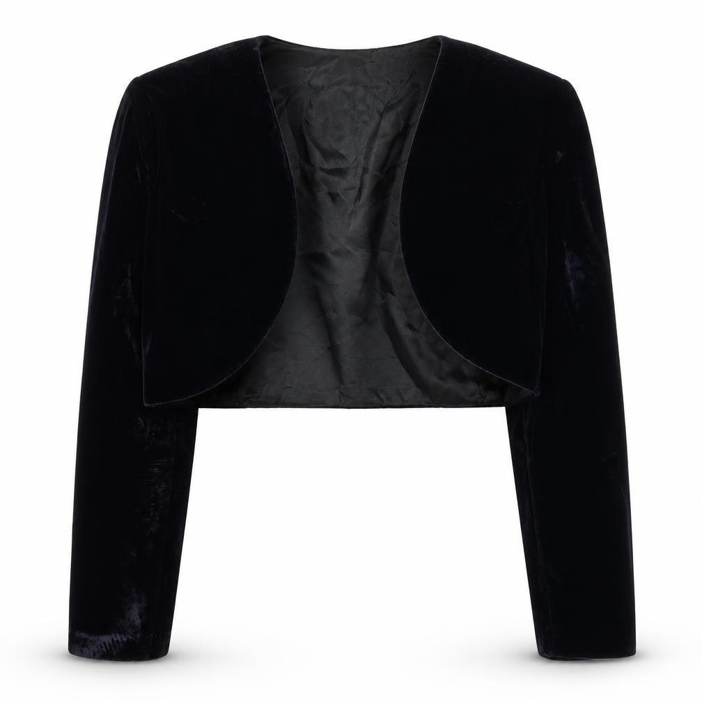 Roberta Women's Black Velvet Cropped Tuxedo Blazer Size L