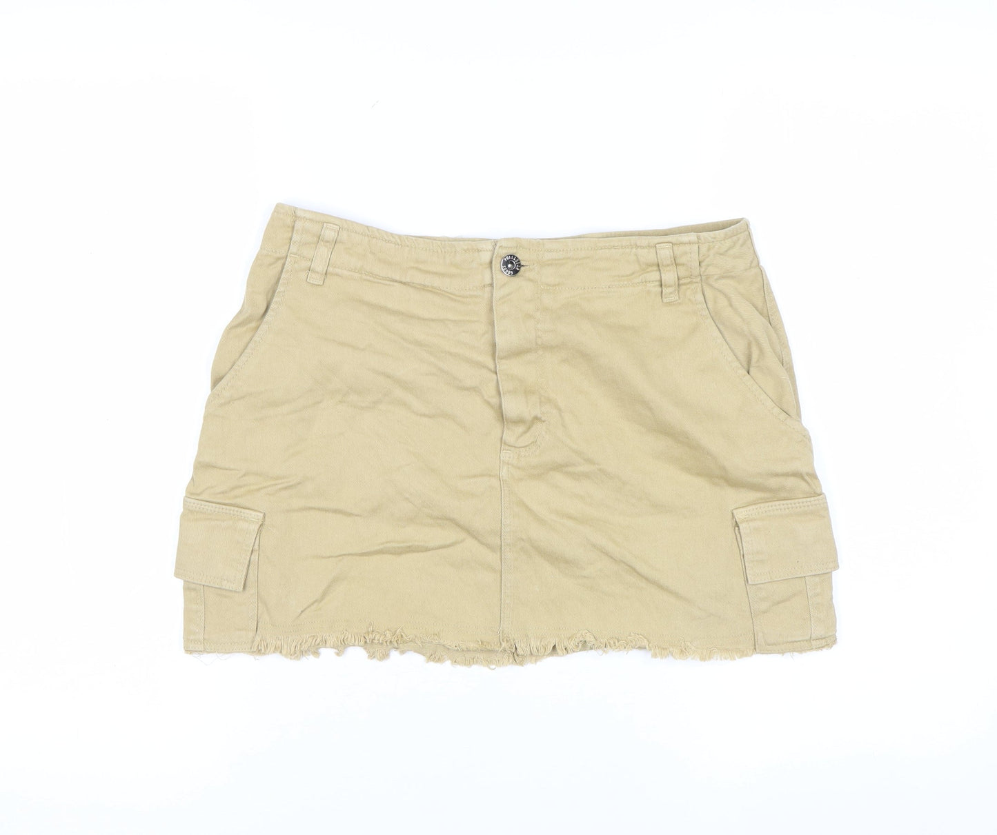 Pull&Bear Women Beige Cargo Short Skirt L Cotton Twill