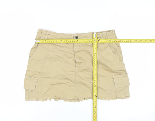 Pull&Bear Women Beige Cargo Short Skirt L Cotton Twill