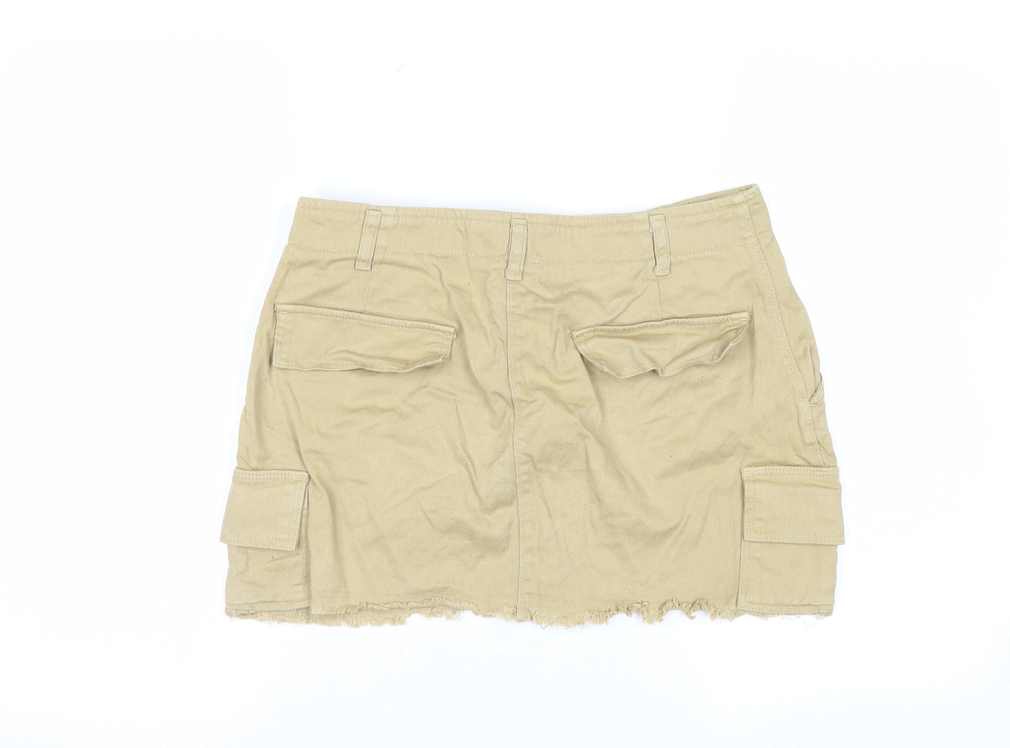 Pull&Bear Women Beige Cargo Short Skirt L Cotton Twill