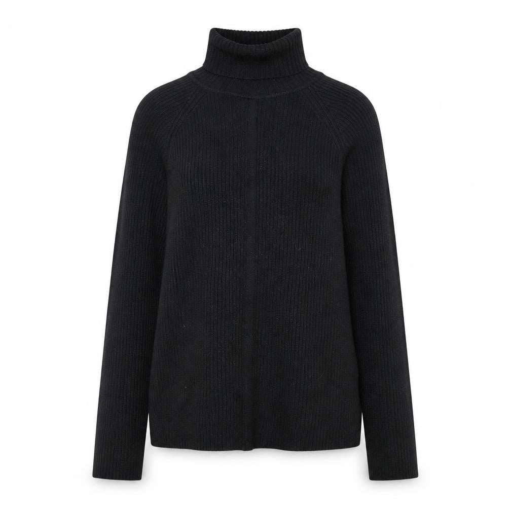 White Stag Women's Black Roll Neck Ribbed Knit Jumper Size S