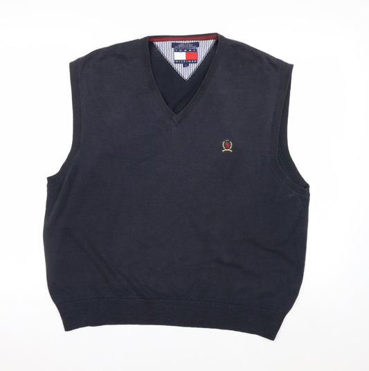 Tommy Hilfiger Men's Blue Cotton V-Neck Sleeveless Vest L