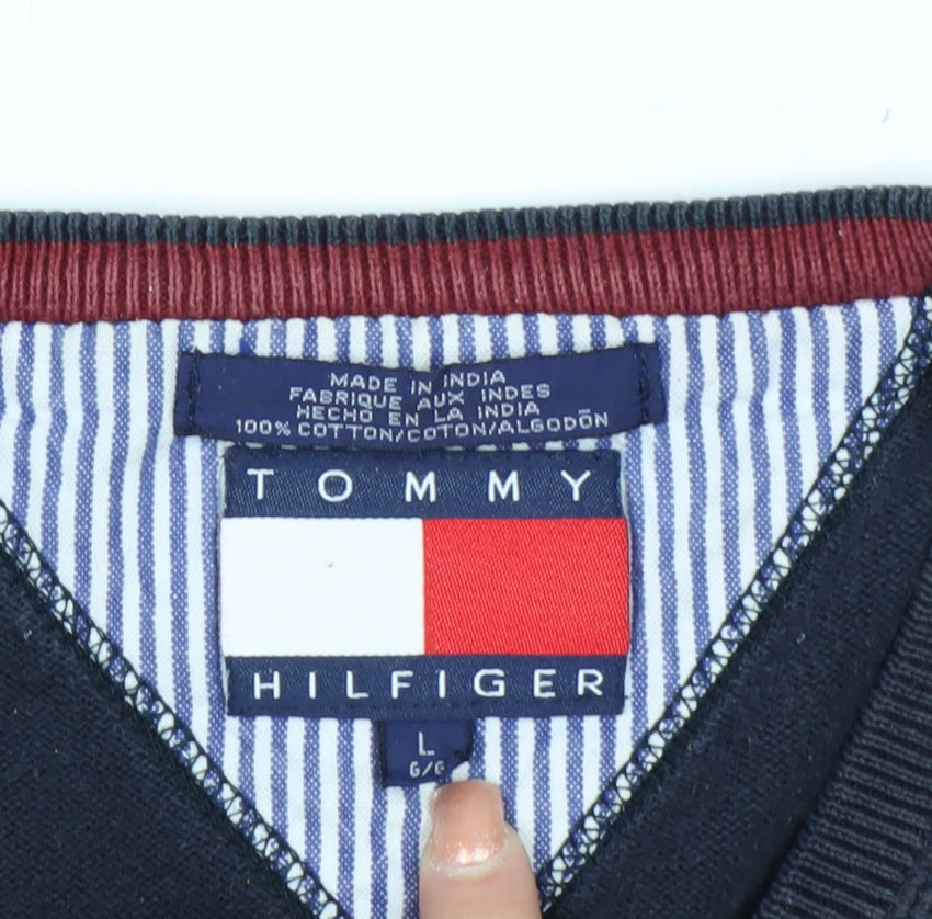 Tommy Hilfiger Men's Blue Cotton V-Neck Sleeveless Vest L