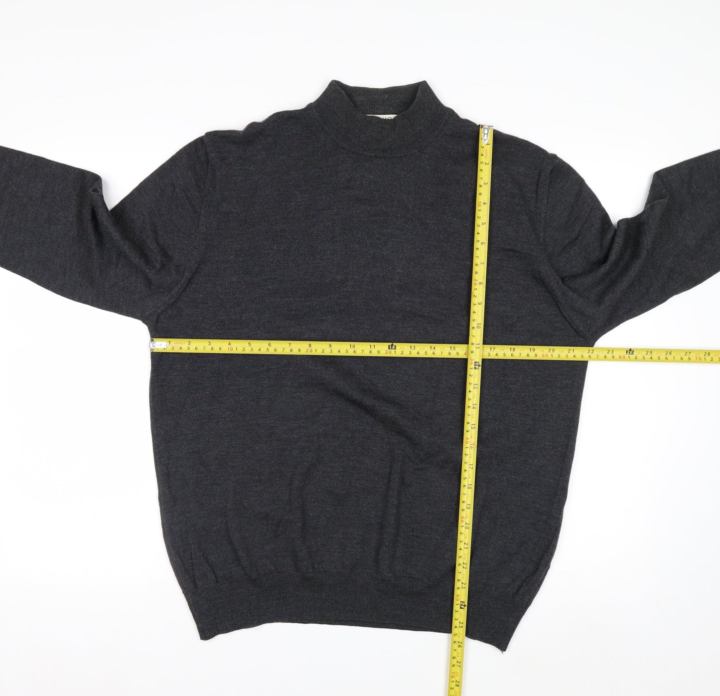 Technique Pour Homme Men's Grey Wool Mock Neck Jumper L