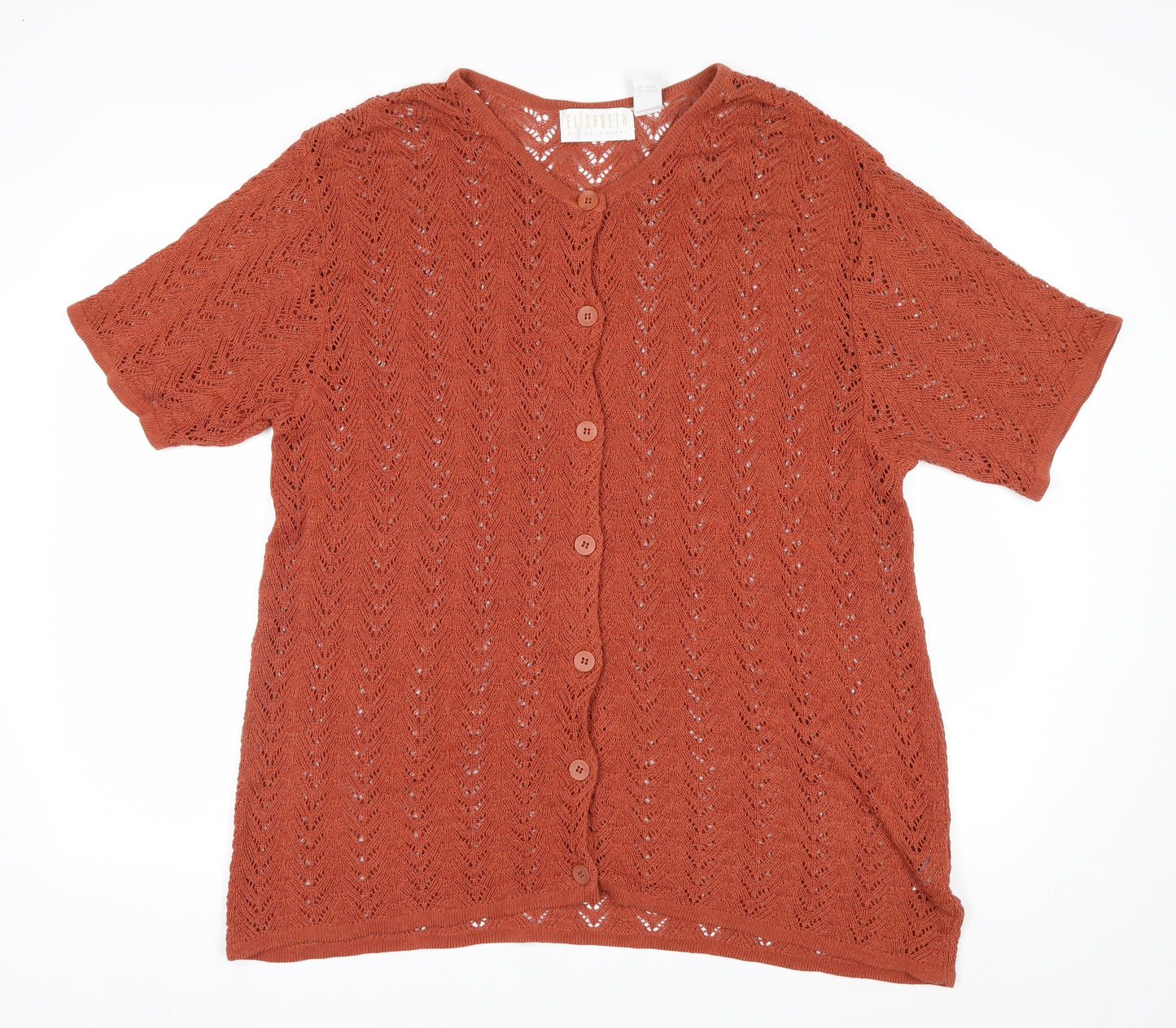 Elisabeth by Liz Claiborne Women’s Rust Open-Knit Button Cardigan Size 2 Cotton Blend