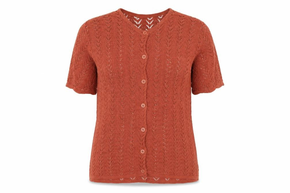 Elisabeth by Liz Claiborne Women’s Rust Open-Knit Button Cardigan Size 2 Cotton Blend