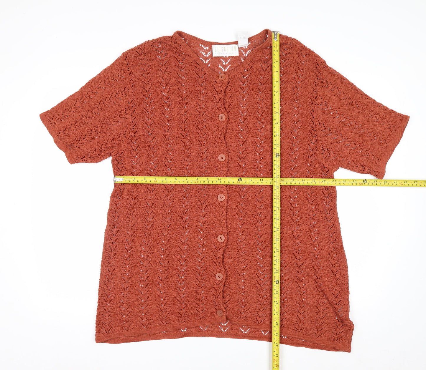 Elisabeth by Liz Claiborne Women’s Rust Open-Knit Button Cardigan Size 2 Cotton Blend