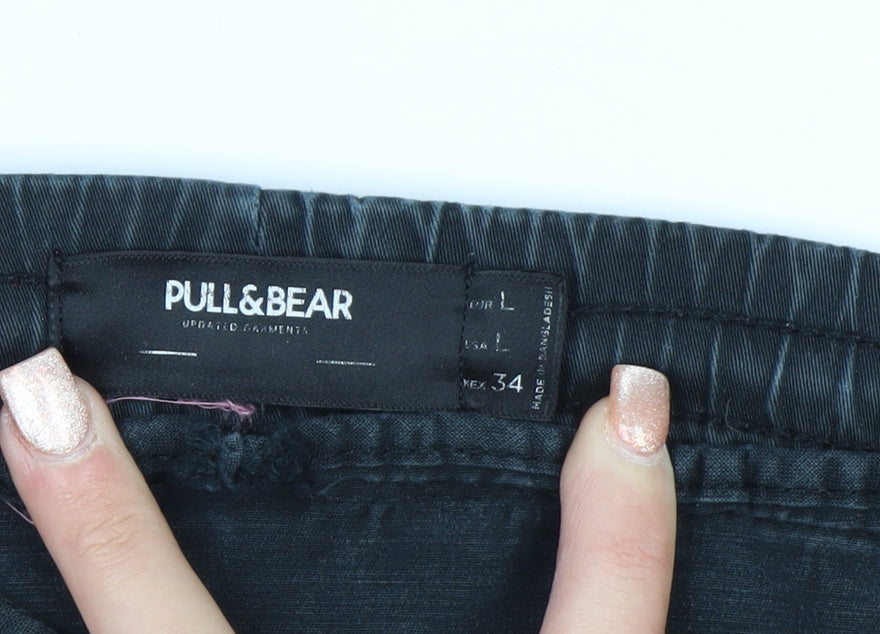 Pull&Bear Men's Black Jogger Trousers L Regular Fit Stretch