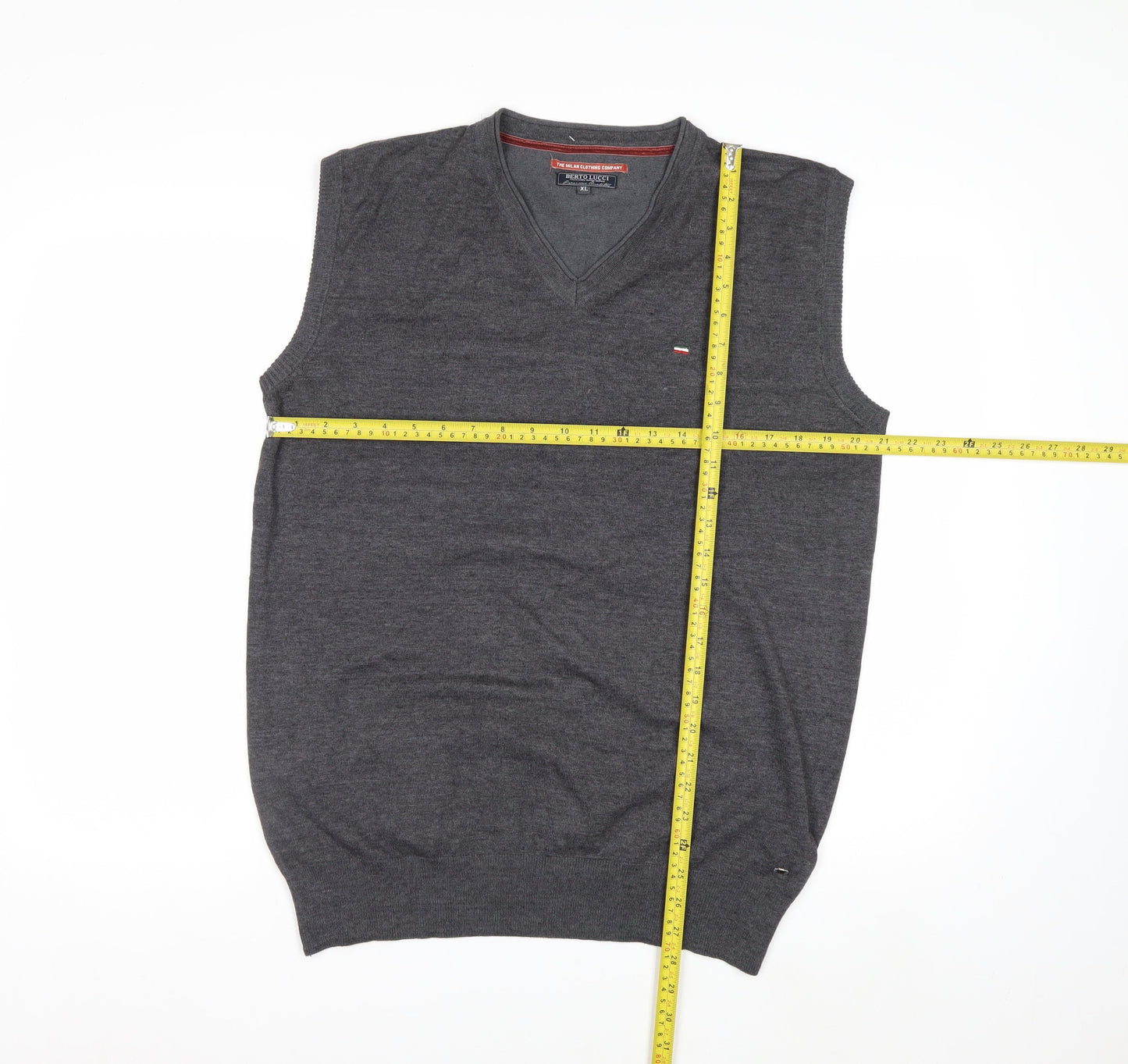 Berto Lucci Men's Grey Cotton Knit Sleeveless V-Neck Vest XL