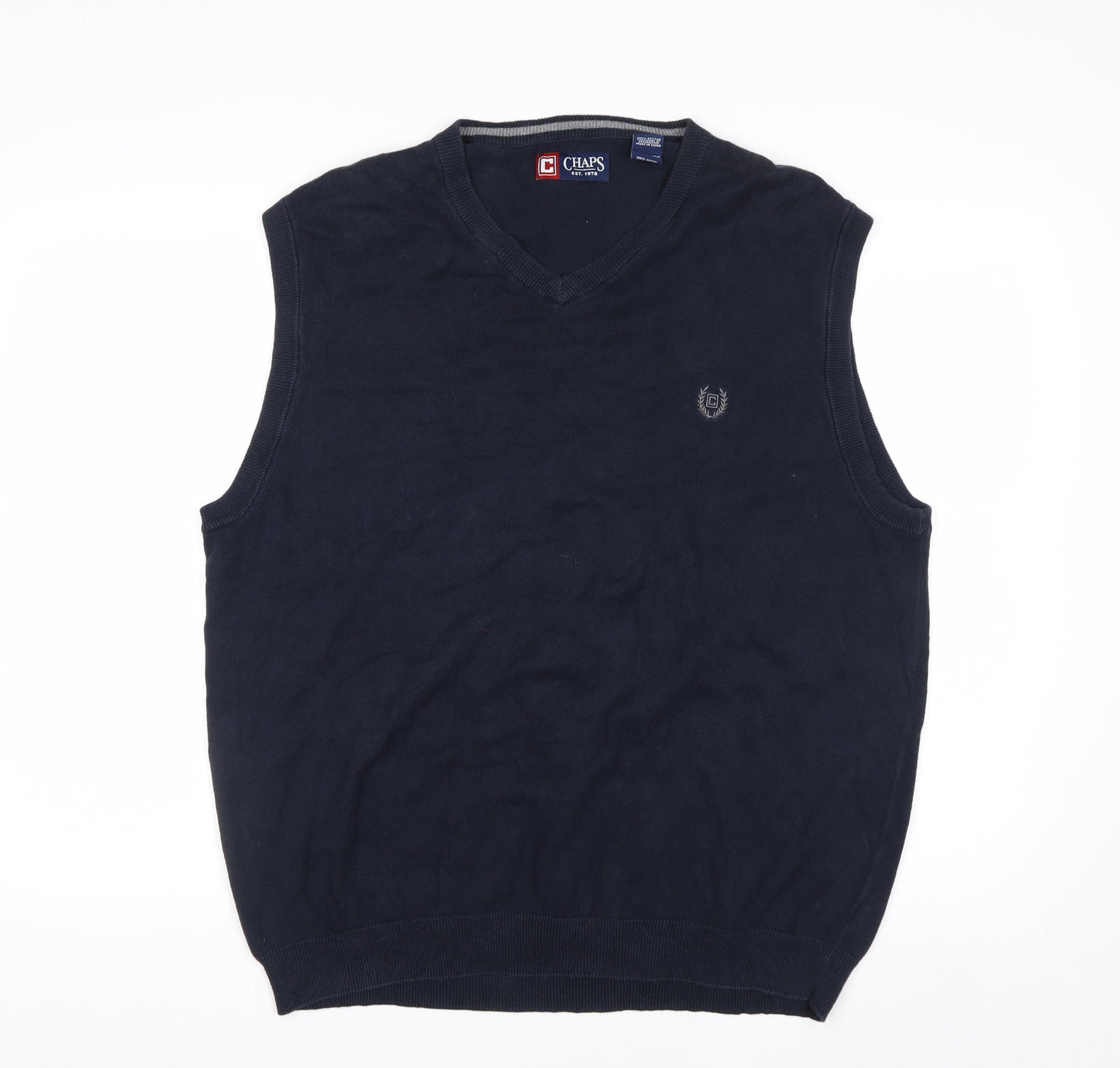 Chaps Men's Blue XL Cotton V-Neck Sleeveless Knit Vest Jumper