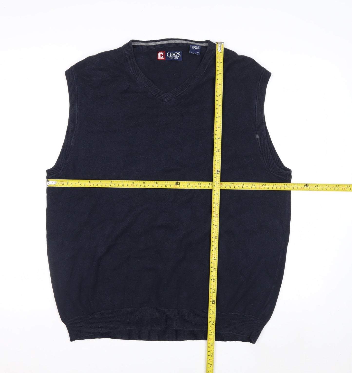 Chaps Men's Blue XL Cotton V-Neck Sleeveless Knit Vest Jumper