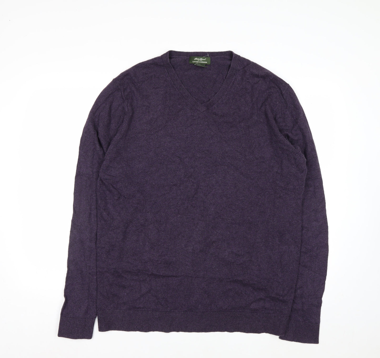 Eddie Bauer Men's Purple Cotton Cashmere V-Neck Jumper L Tall