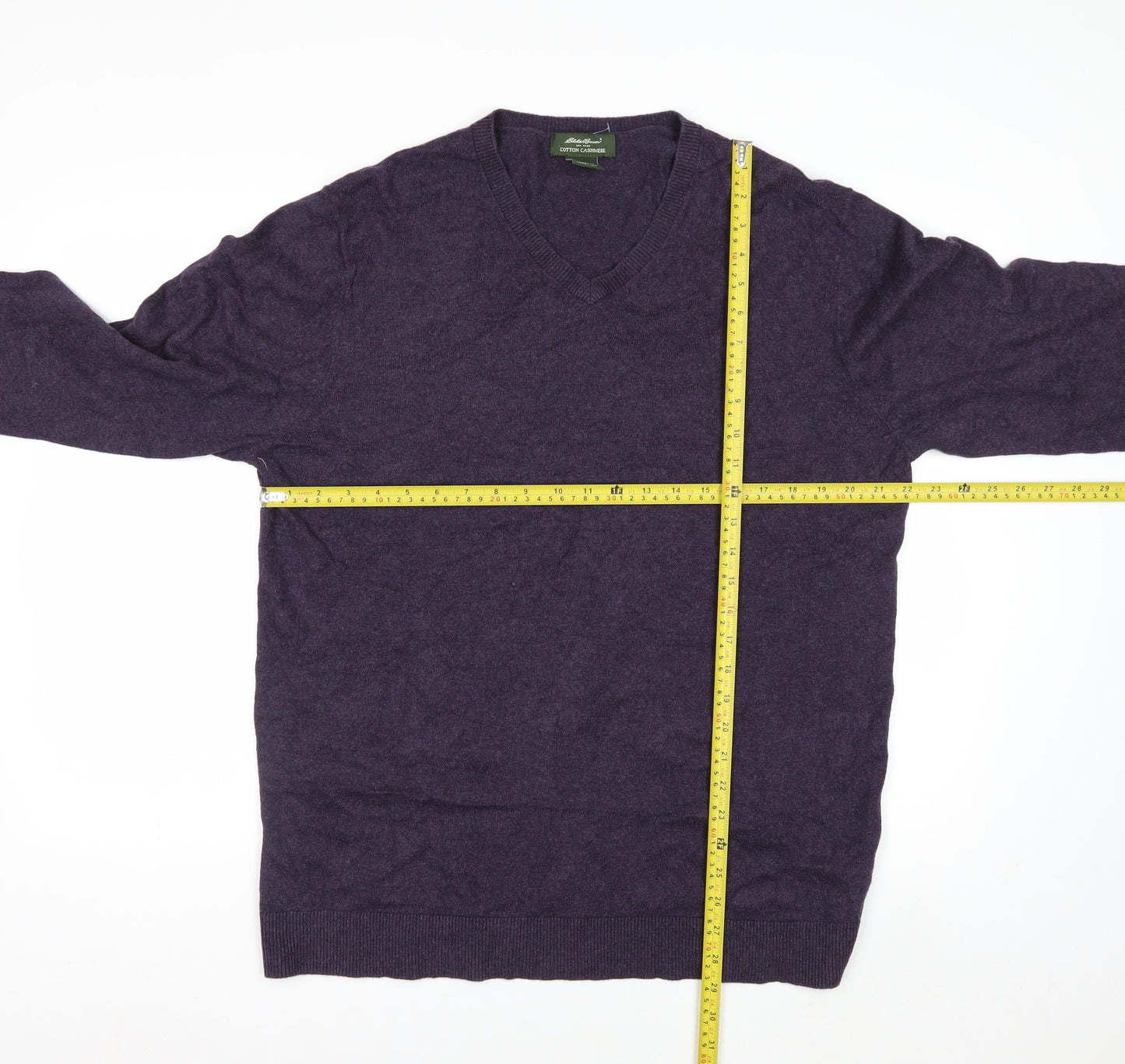 Eddie Bauer Men's Purple Cotton Cashmere V-Neck Jumper L Tall