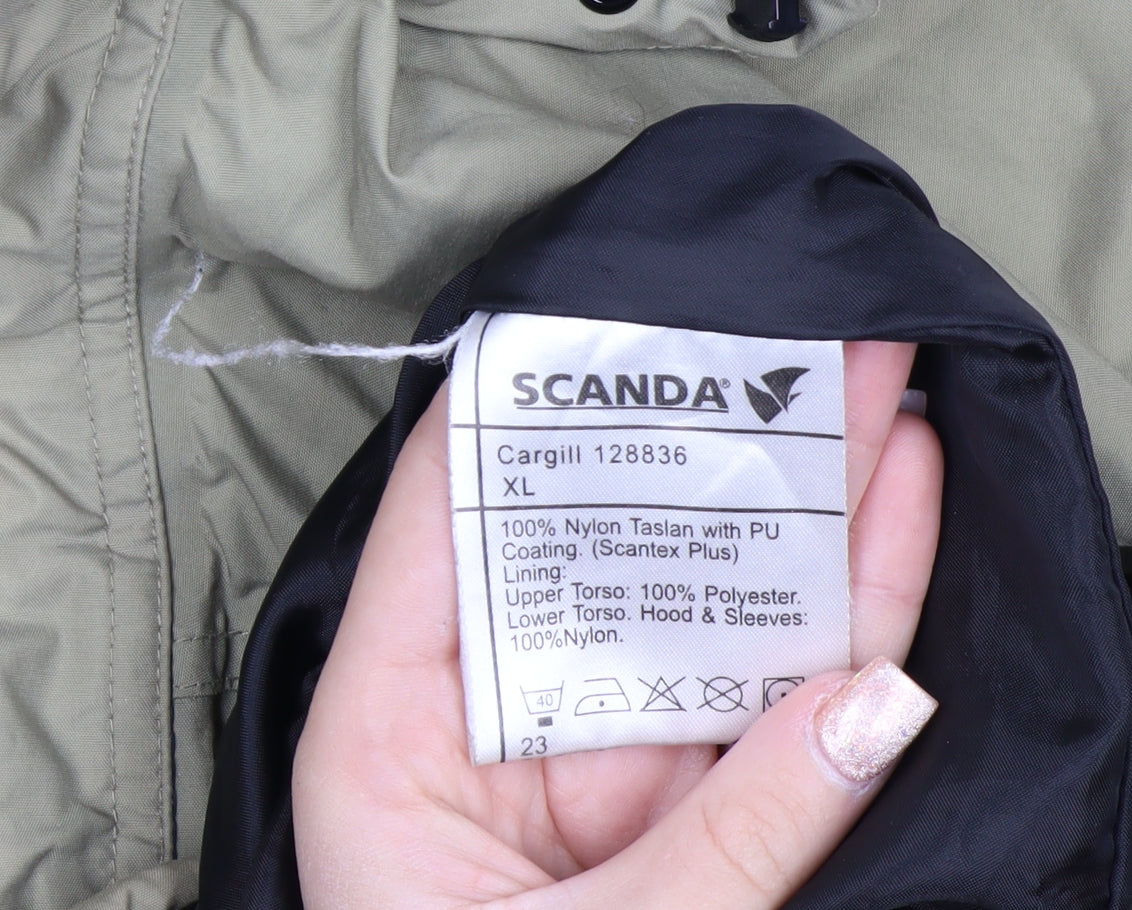 Scanda Men's Beige XL Hooded Parka Jacket Waterproof Windproof Outdoor
